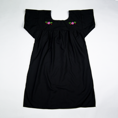 Black Mexican Dress with Multicolored Flowers.