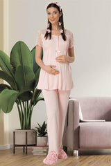 Shopymommy 5422 Lace Sleeve Maternity & Nursing Pajamas