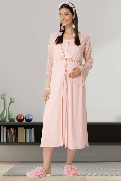 Shopymommy 5439 Lace Sleeve Maternity & Nursing Night Gown With