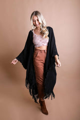 Open Work Frayed Bohemian Ruana