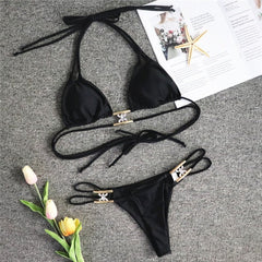 Diamond bikini Sexy push up halter swimsuit female crystal swimwear