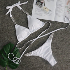 Diamond bikini Sexy push up halter swimsuit female crystal swimwear