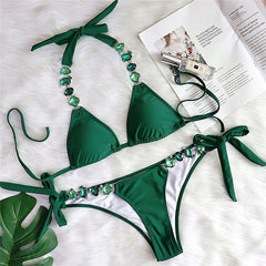 Diamond bikini Sexy push up halter swimsuit female crystal swimwear