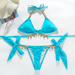 Diamond bikini Sexy push up halter swimsuit female crystal swimwear