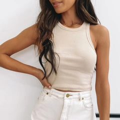 White Ribbed Cropped Tank Top