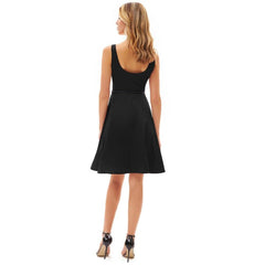 Grace Karin Women V-Neck Dress With Belt Sleeveless U-Back Flared