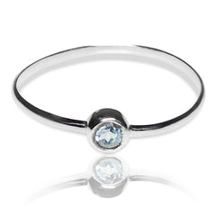 Dainty Blue Topaz Solitaire Tube Sterling Silver Ring