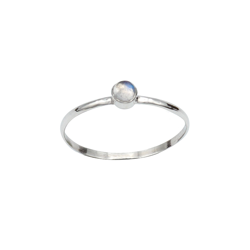 Dainty Rainbow Moonstone Round Bezel Sterling Silver Ring