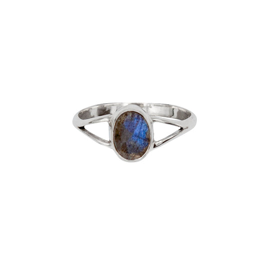 Oval Labradorite Bezel Split Shank Sterling Silver Ring