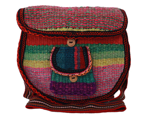 Mint and Fuchsia, Artisan Woven, Button Crossbody Bag