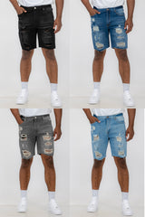 Washed Distressed Denim Shorts