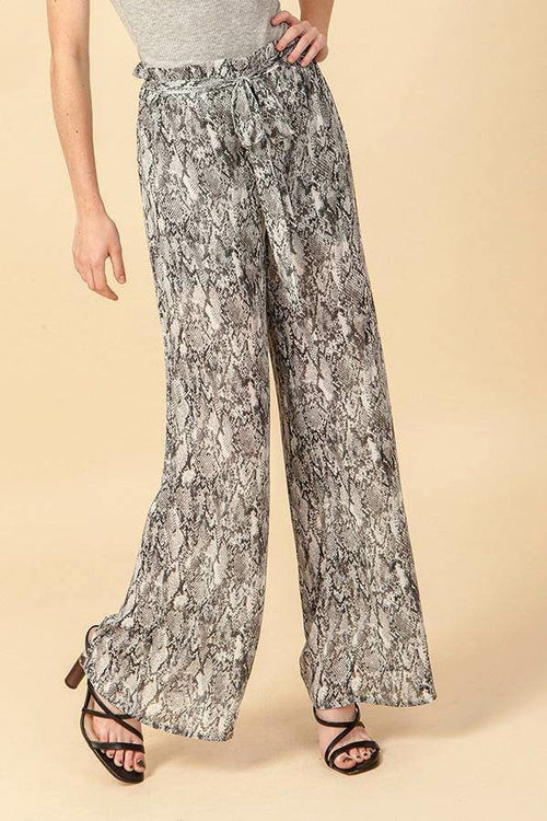 Snake Print WIde Leg Pants With Waist Tie