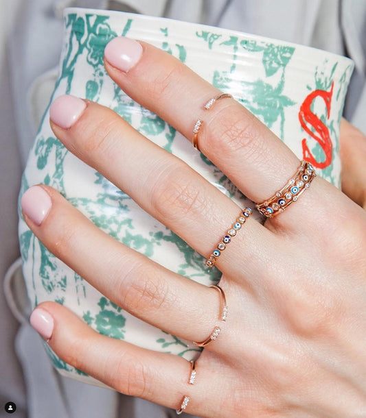 Dainty Silver Band Rings-Stack of 3 Set with Crystals