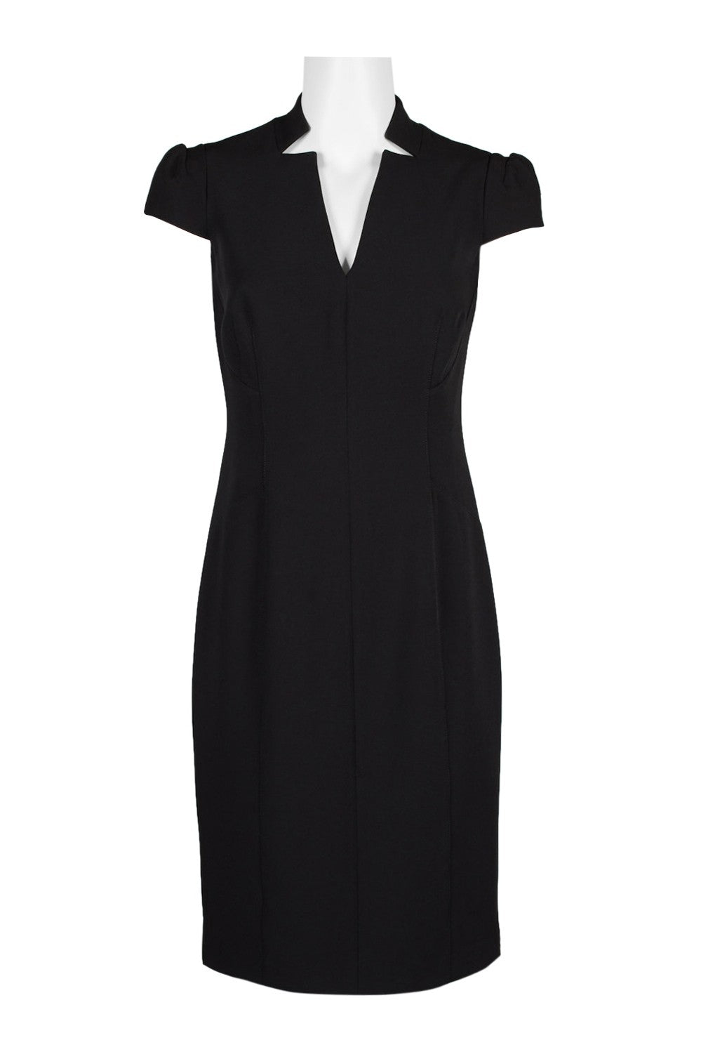 Tahari ASL V-Neck Cap Sleeve Bodycon Zipper Back Solid Crepe Dress