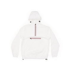 White quarter zip packable rain jacket and windbreaker