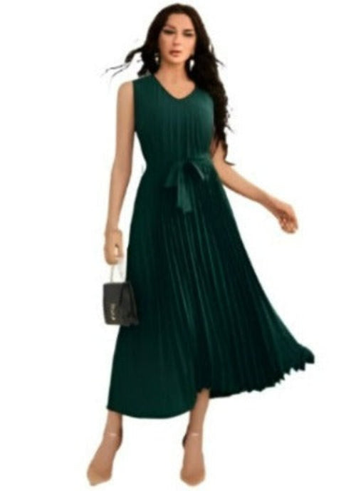 Women's 2023 Summer Sleeveless Halter Neck Pleated Midi Cocktail Dress