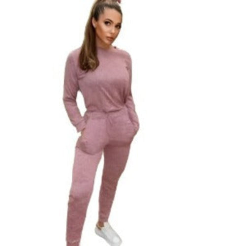 Women's Fashion Loungewear Crew Neck Jogger Lounge Set Pink