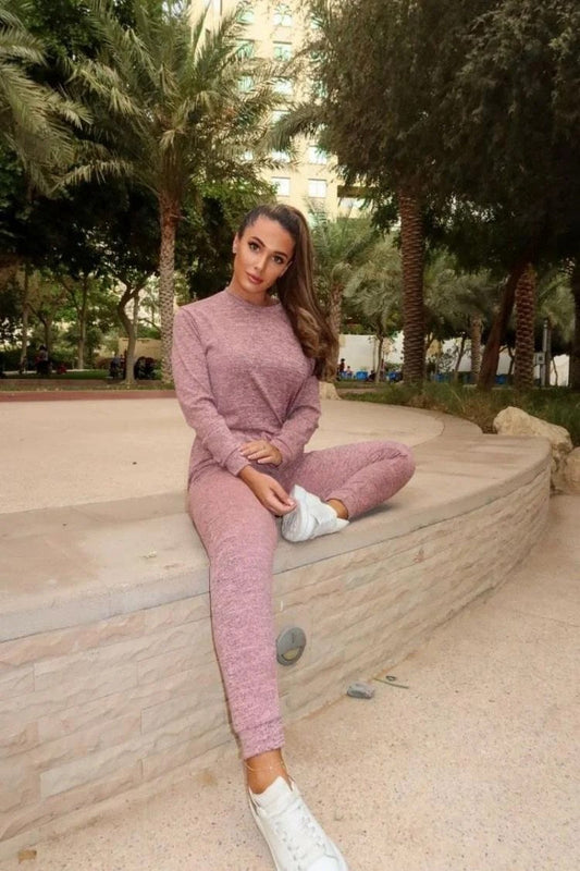 Women's Fashion Loungewear Crew Neck Jogger Lounge Set Pink