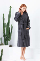 Women's Navy Blue Turkish Cotton Hooded Terry Bathrobe