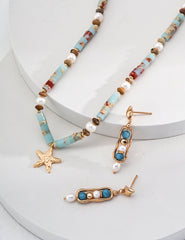 Ocean Breeze Lardetite and Natural Pearl Necklace