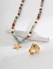 Ocean Breeze Lardetite and Natural Pearl Necklace