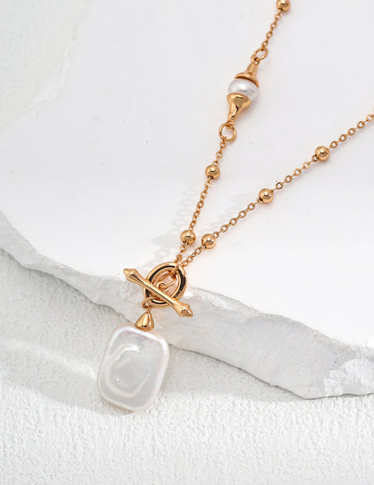 Ocean Whisper Square Pearl Pendant Necklace