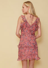 Wax Flower Mini Ruffled Sleeveless Dress